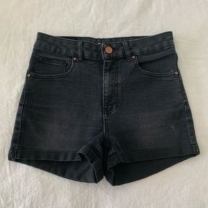 High Waisted Black Denim Shorts